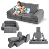 Garvee 10PCS Modular Kids Play Couch, Convertible Foam Couch for Creative Playroom, Dark Grey
