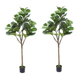 Garvee 2PCS 6FT Artificial Fiddle Leaf Fig Tree Set, Faux Ficus Lyrata Plants, Indoor Potted Decor, Green, Sea Grass Pot