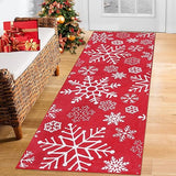 Garvee Christmas Runner Rug Christmas Snowflake Hallway Area Rug Xmas Holiday Decorative Bedroom Throw Rug Runner Machine Washable Floor Carpet for Kitchen Laundry Living Bathroom, 2x8 Feet - Red Snowflake