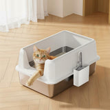 Garvee Non-Stick Stainless Steel Cat Litter Box With Lid & Scoop, Splash-Proof Leak-Proof, Large 23.62''L x 15.75''W x 12''H, White - White