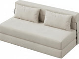 Garvee Versatile Foldable Futon Sofa Bed with Memory Foam Mattress & Linen Fabric, Ergonomic Backrest, Cushions, Space-Saving for Living Room, Multi-Color - Beige