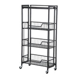 Garvee Foldable Kitchen Cart on Wheels Iron and Wood Rolling Storage Cart 3-Tier Shelves Black White Space-Saving - Black