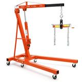 Garvee 2 Ton Folding Hydraulic Engine Hoist with Load Leveler for Garage Workshop Warehouse, 4400 LBS Capacity, Orange