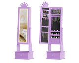 Garvee Kids Jewelry Armoire with LED Light, Full-Length Mirror, 3 Storage Drawers, Purple, Princess Theme for Girls - Purple