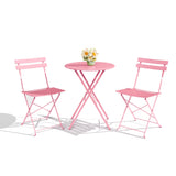 Garvee 3-Piece Folding Bistro Set, Foldable Patio Furniture With Premium Frame, Pink, For Patio Garden Balcony - Flat Tube Pink
