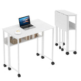 Garvee Folding Desk Small Rolling Desk with Storage Shelf for Home Office Study 31.5 Inch White Space-Saving Foldable Computer Table - White