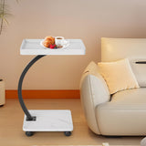 Garvee Side Table with Rolling Wheels, C Shaped End Table for Living Room, Bedroom, White, Small Size - White