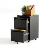 Garvee Mobile Filing Cabinet 2 Drawers Lockable Steel Durable Secure Smooth Mobility Office Home Compact Design Black - Japanese Regulations