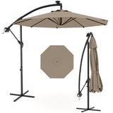 Garvee 10 Ft Offset Patio Umbrella With Solar Lights, 32 LED Lights, Infinite Tilt, Cross Base, Tan - Deck, Pool, Garden, Backyard - Tan