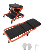 Garvee Z-Style 2-in-1 Creeper Seat 36" Extra-Long Steel Deck, Quick-Fold Mechanic Cart, Rolling Under-Car Creeper, 330 lbs Capacity, Black - Orange