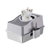 Garvee Stainless Steel Enclosed Cat Litter Box with Lid Extra Large High-Sided Design Includes Litter Mat & Scoop Detachable Easy Cleaning - Gray Basin 15 High