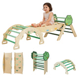 Garvee Foldable Pikler Triangle Climbing Set 7-in-1 Indoor Playground Jungle Gym Toddler Wooden Climbing Toy Arch Ramp Ladder Gift Boys Girls - Green