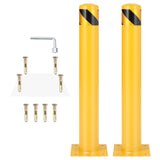 Garvee Steel Safety Barrier Yellow - High Visibility Impact Resistant Powder Coated Steel Reflective Stripes Reinforced Base 91cm Height 11.4cm Diameter Parking Warehouse Traffic Control