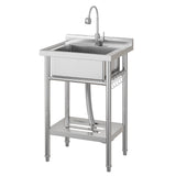 Garvee Stainless Steel Utility Sink with Faucet & Storage Shelf for Kitchen Laundry Garage Farm Outdoor Use, 23x19x35.4, Silver - Silver