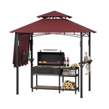 Garvee 8x5 ft Grill Gazebo with Side Awning, Double-Tier BBQ Canopy, Steel Frame, Claret for Patio and Backyard - Claret