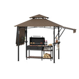 Garvee 8x5 Grill Gazebo Outdoor BBQ Canopy With Adjustable Dual Side Awnings, Heavy Duty Steel Frame, Coffee Color - Brown