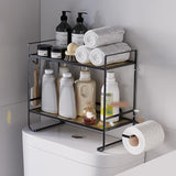Garvee Over Toilet Bathroom Organizer 2-Tier Storage Shelf No Drilling, Space-Saving White - Black