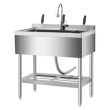 Garvee 35 in Freestanding Stainless Steel Utility Sink with Pull-Out Faucet, Adjustable Height Laundry Tub for Kitchen, Garage, Outdoor, Basement, Silver - Silver