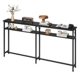 Garvee Narrow Side Table Metal & Wood With 2 Shelves For Living Room Hallway 180x23x100 cm Black