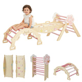 Garvee Foldable Pikler Triangle Climbing Set 7-in-1 Indoor Playground Jungle Gym Toddler Wooden Climbing Toy with Arch Ramp Ladder Gift for Boys Girls - Pink