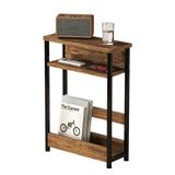 Garvee Narrow Side Table 3 Tier Small End Table With Magazine Holder Slim Nightstand For Living Room Bedroom 18.11"x7.87"x25.2" Brown