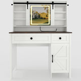 Garvee Vanity Desk with LED Lighted Mirror & Power Outlet, Makeup Table with 3 Drawers, Cabinet & Storage for Bedroom, White
