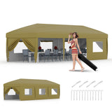 Garvee 10x30 Pop Up Canopy with 8 SideWalls - Heavy Duty Outdoor Tent with Portable Roller Bag - Khaki, Adjustable Height - Khaki