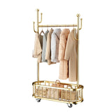 Garvee Rolling Clothing Rack with Wheels and Basket Storage, Metal Moveable Large Coat Rack for Bedroom and Boutique, 39.37x68.9 inches, Black - Gold