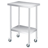Garvee Stainless Steel Prep Table 24x12 Inches With Backsplash Adjustable Undershelf 4 Caster Wheels Commercial Heavy Duty Outdoor Use - 12*24