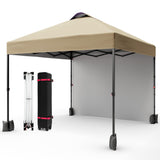 Garvee 10x10ft Pop Up Canopy Tent with Sidewall, Vented Roof, Easy Setup for Picnic Camping, Khaki - Black Iron Pipe + Khaki Cloth