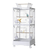 Garvee Small Bird Cage with Playground Stand 44in White Travel Bird Cage for Parrot 2-Level Acrylic Parrot Carrier for Medium Small Bird