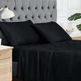Garvee Queen Rayon Bamboo Derived Cooling Deep Pocket Sheets Luxury 4-Piece Set for Hot Sleepers, Queen Size, White - Black