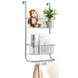 Garvee Over The Door Organizer 2-Tier Metal Shower Caddy With 6 Hooks For Bathroom Bedroom Pantry Closet 11.8"x5.1"x24.2" Space Saving Solution - Silver