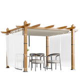 Garvee 10x10 Ft Retractable Outdoor Pergola with Canopy and Side Mesh, Upgraded Wood-Grain Aluminum Pergola, Modern Pavilion for Backyard, Patio, Porch, Grape Trellis, Beige+White - Beige+White