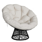Garvee Papasan Chair 37" Ergonomic Wicker with Extra-Thick Cushion, Heavy-Duty Steel Frame, 360° Swivel for Living Room & Bedroom, White with Black Stand