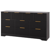 Garvee 59 Inch Wide 10 Drawer Dresser with Wood Frame, Modern Fluted Texture, Large Bedroom Storage Organizer, Anti-Tip Kit, Living Room TV Stand, Natural Wood Color - Black