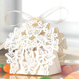 Garvee Butterfly Party Gift Boxes 50 Units Wedding Candy Boxes With Ribbons Hollow Butterfly Packaging For Baby Shower Wedding Ivory