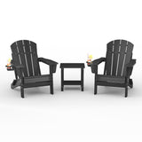 Garvee Folding Adirondack Chair Set of 2 with Side Table, All-Weather HDPE Outdoor Chairs, Wooden Textured, Black for Patios, Decks, Gardens, Fire Pits, 30"D x 29"W x 35.5"H - Black