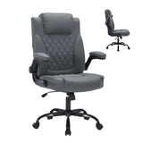 Garvee Executive Leather Office Chair Ergonomic Heavy Duty 160kg Adjustable Lumbar Support PU Leather Reclining Armrests 360° Mobility Home Office Black - Gray