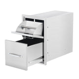 Garvee Stainless Steel Outdoor Kitchen Drawer 13" W x 23" D x 20.5" H 2-Layer Flush Mount Grooved Handle BBQ Islands Patio Grill Stations