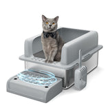 Garvee Stainless Steel Cat Litter Box XXL 49L Open Top with High Sides Platform Step Scoop for Multiple Cats Ferret - Dark Gray
