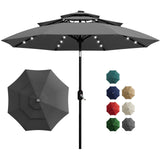 Garvee 10Ft 3-Tier Solar Patio Umbrella with LED Lights, Vented Outdoor Table Umbrella for Pool, Deck, Yard, Garden - Gray - Gray