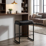 Garvee Saddle Bar Stool 26-Inch Counter Height Black Curved Waxy Leather Seat Mid-Century Modern Kitchen Island Dining Room Cafe