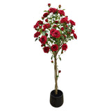 Garvee 1.5-Meter Artificial Rose Tree With Plastic Trunk In Decorative Pot For Indoor & Covered Outdoor Decor, Red Silk Flowers, Green Leaves - Black Flower Pot