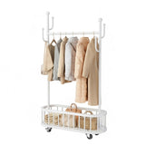 Garvee Rolling Clothing Rack with Wheels and Basket Storage, Metal Moveable Large Coat Rack for Bedroom and Boutique, 39.37x68.9 inches, Black - White