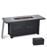 Garvee 57" Gas Fire Pit Table - 50,000 BTU Outdoor Propane Fire Pit with Lid, Rain Cover & Volcanic Rocks, Rectangular Metal Table for Patio & Garden