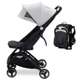 Garvee Lightweight Stroller for Newborn, Compact Travel Stroller with 5-Point Harness, Storage Basket, One-Hand Fold, Aluminum Frame, 15lbs, Black - Off-White
