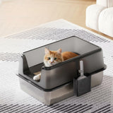 Garvee Non-Stick Stainless Steel Cat Litter Box With Lid & Scoop, Side Opening, Splash-Proof, Leak-Proof, Large 23.62''L x 15.75''W x 14''H, Black - Black