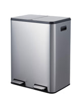 Garvee 16 Gallon Dual Compartment Trash Can, 2x30L Stainless Steel Recycling Bin for Kitchen, Restaurant, Garage, Soft-Close Lids, Pedals, Removable Buckets