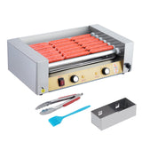 Garvee Hot Dog Roller Sausage Grill Cooker Machine With 11 Stainless Steel Rollers, Dual Temperature Control, Bun Warmer, 1650W, Silver - Seven Sticks (Without Cover + Brush And Food Clip)